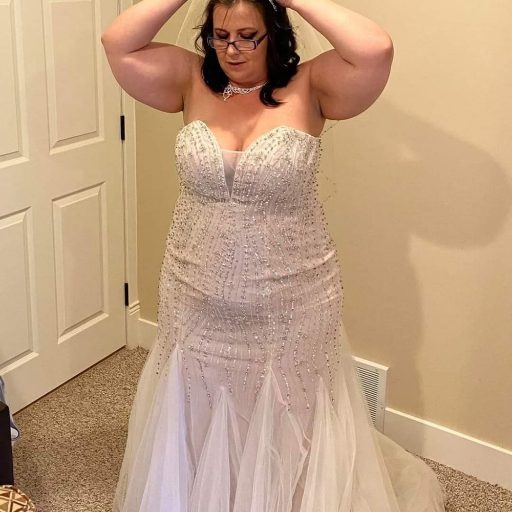 Beaded tulle trumpet wedding dress